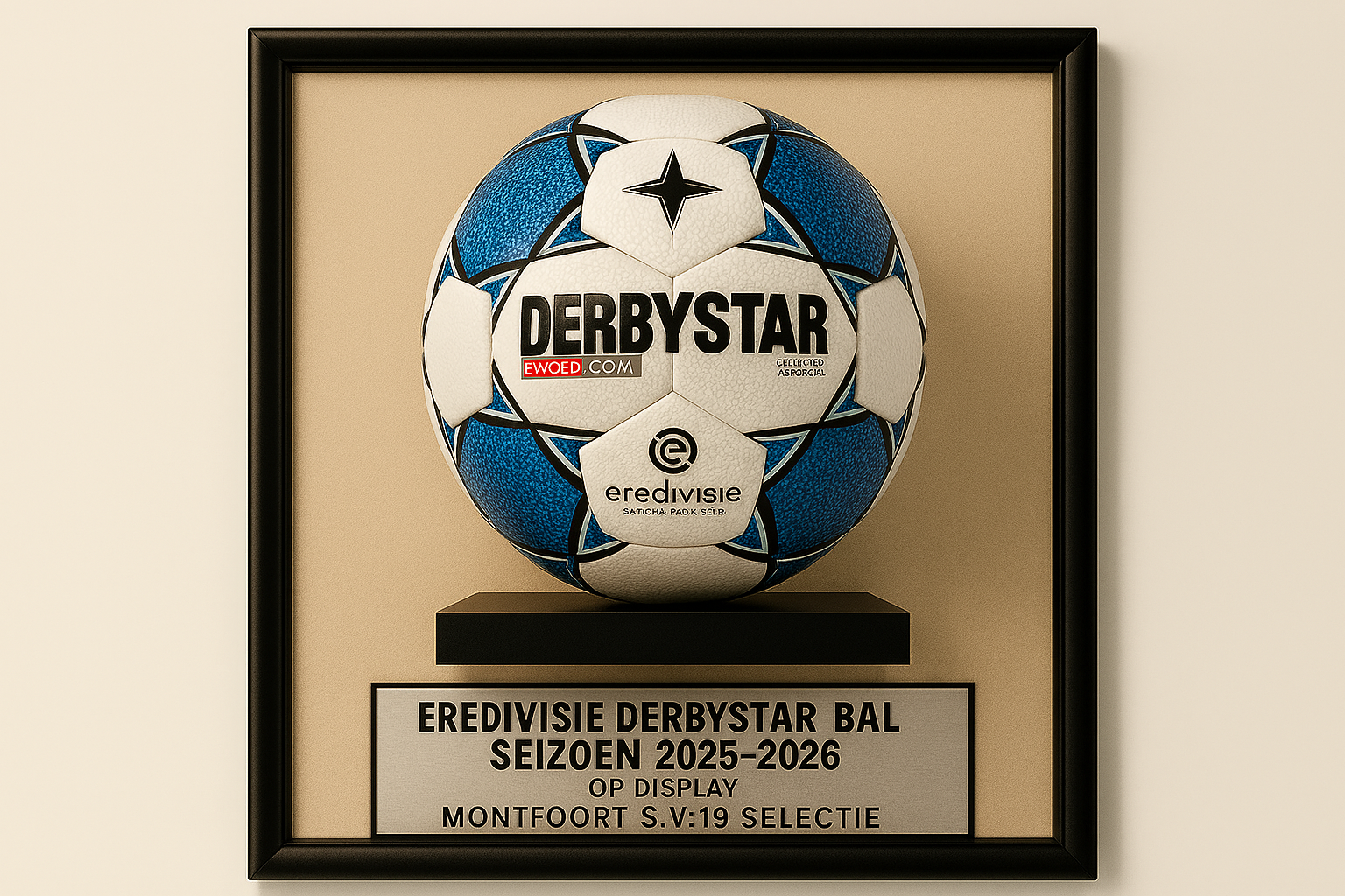 Gesigneerde Derbystar Bal op display Montfoort S.V'19 selectie