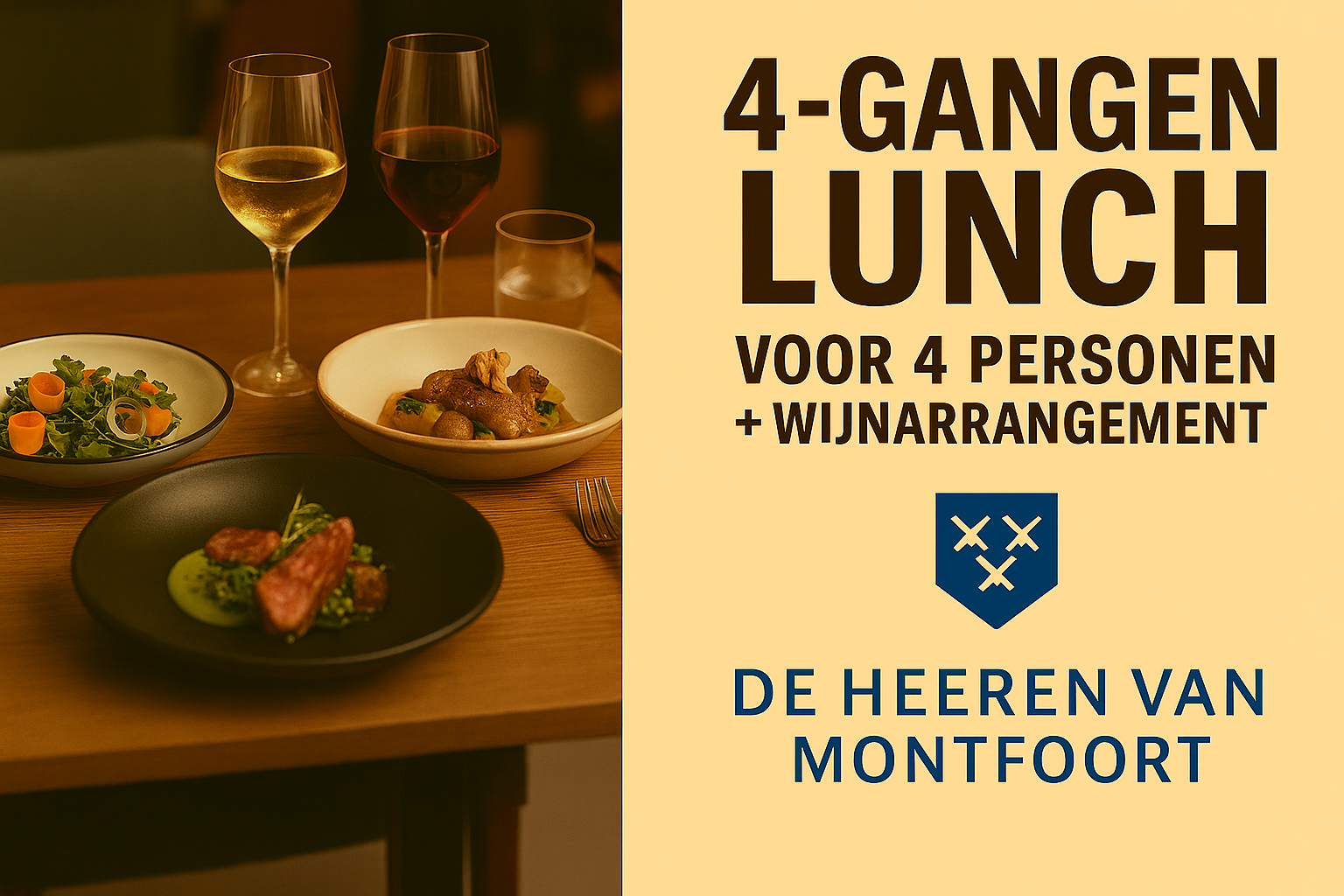 4 gangen Lunch voor 4 personen + wijn arrangement